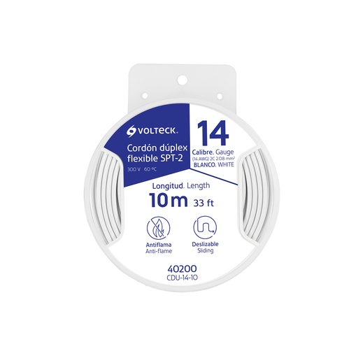 [T40200] Carrete con 10 m cordón dúplex flexible SPT 14 AWG, Volteck - Pag 547