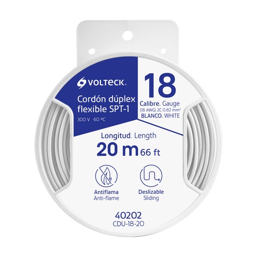 [T40202] Carrete con 20 m cordón dúplex flexible SPT 18 AWG, Volteck - Pag 547