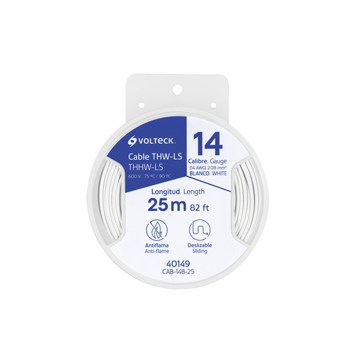 [T40149] Carrete con 25 m de cable THHW-LS 14 AWG blanco, Volteck - Pag 548