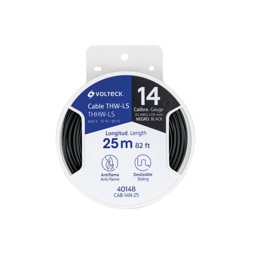 [T40148] Carrete con 25 m de cable THHW-LS 14 AWG negro, Volteck - Pag 548