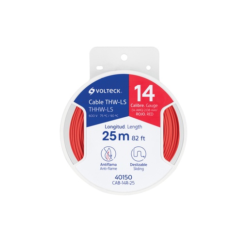 [T40150] Carrete con 25 m de cable THHW-LS 14 AWG rojo, Volteck - Pag 548