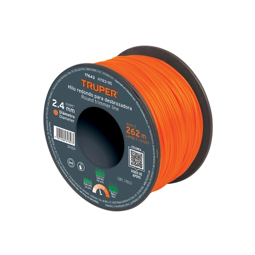 [T17643] Carrete de hilo para desbrozadora, 2.4 mm x 262 m, Truper - Pag 355