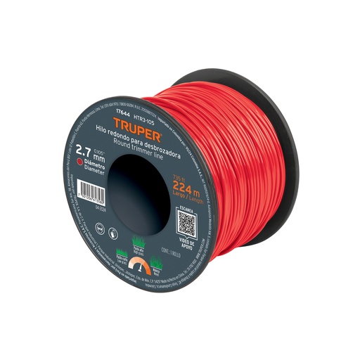 [T17644] Carrete de hilo para desbrozadora, 2.7 mm x 224 m, Truper - Pag 355