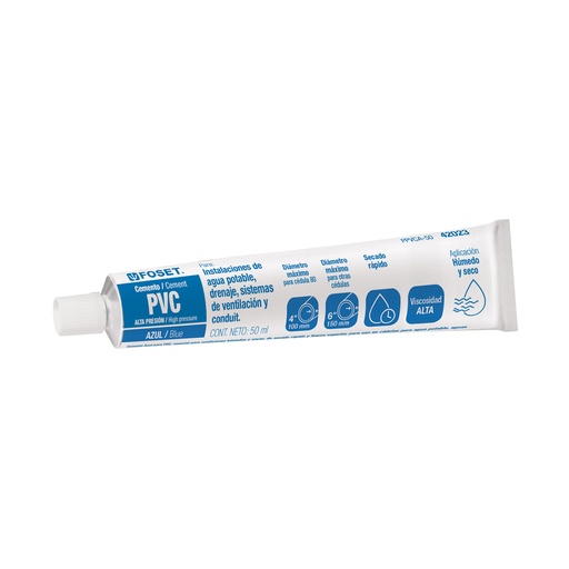 [T42023] Cemento azul para PVC en tubo de 50 ml, alta presión, Foset - Pag 695
