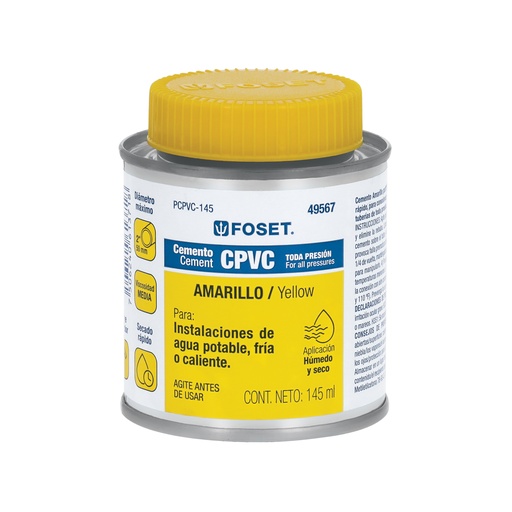 [T49567] Cemento para CPVC en bote de 145 ml, baja presión, Foset - Pag 695