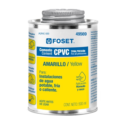 [T49569] Cemento para CPVC en bote de 500 ml, baja presión, Foset - Pag 695
