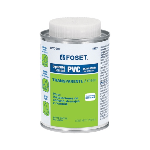 [T49563] Cemento para PVC en bote de 250 ml, baja presión, Foset - Pag 695