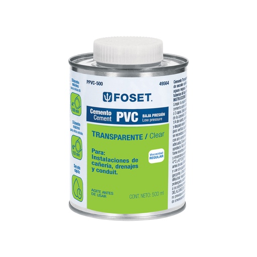 [T49564] Cemento para PVC en bote de 500 ml, baja presión, Foset - Pag 695