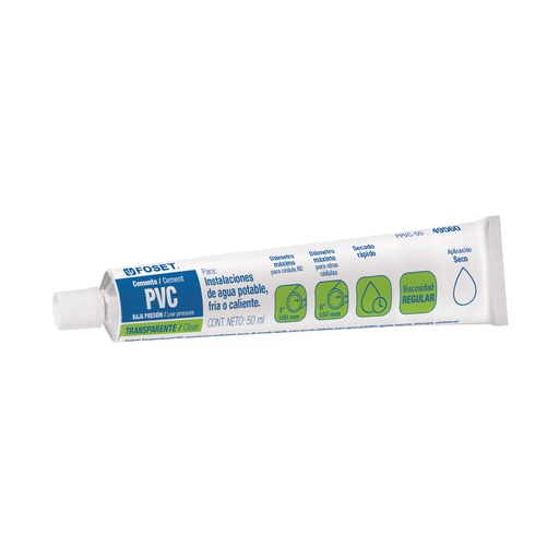 [T49560] Cemento para PVC en tubo de 50 ml, baja presión, Foset - Pag 695