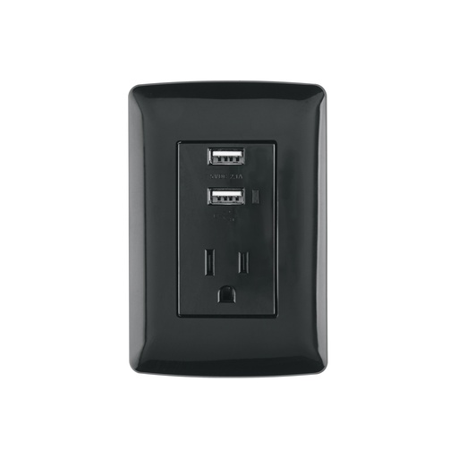 [T47590] Contacto aterrizado + 2 puertos USB, negro, línea Italiana - Pag 521