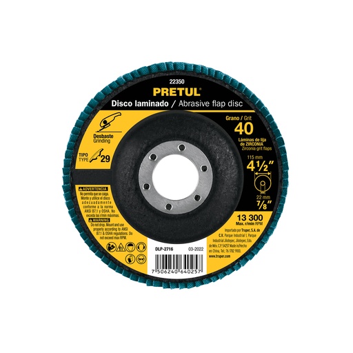 [T22350] Disco 4-1/2' laminado grano 40 centro 7/8', Pretul - Pag 180