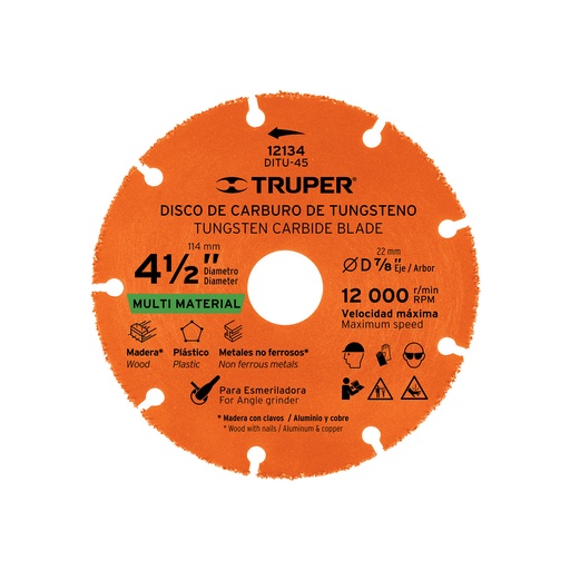 [T12134] Disco 4-1/2' multimaterial de carburo de tungsteno, Truper - Pag 186