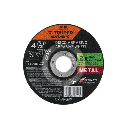 [T11548] Disco Tipo 27 de 4-1/2' x 6.4 mm desbaste de metal, Expert - Pag 188
