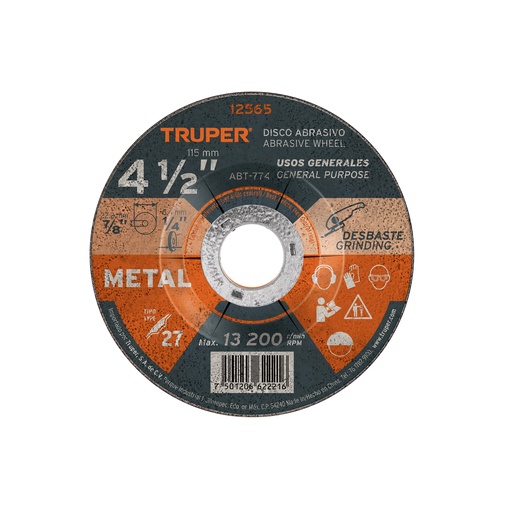 [T12565] Disco Tipo 27 de 4-1/2' x 6.4 mm para desbaste de metal - Pag 188