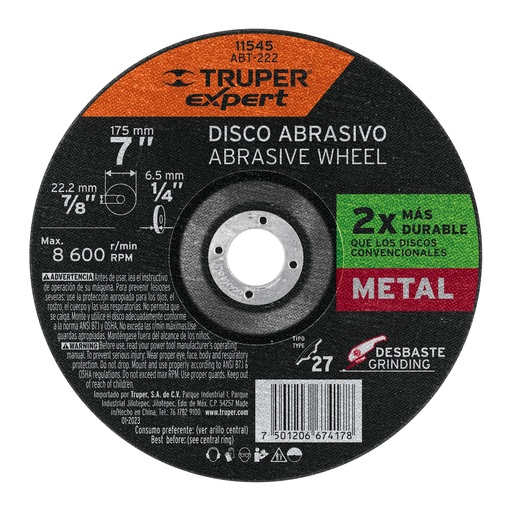 [T11545] Disco Tipo 27 de 7' x 6.4 mm desbaste de metal, Expert - Pag 188