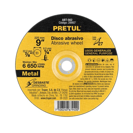 [T29957] Disco Tipo 27 de 9' x 6.2 mm desbaste de metal, Pretul - Pag 188