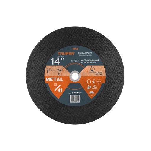 [T12568] Disco Tipo 41 de 14' x 2.8 mm para corte de metal, Truper - Pag 188