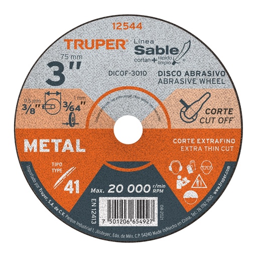 [T12544] Disco Tipo 41 de 3' x 1 mm corte fino de metal, Sable - Pag 186