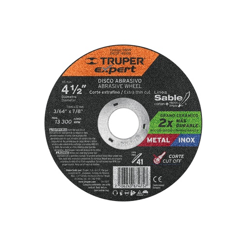[T11899] Disco Tipo 41 de 4-1/2' x 1 mm corte fino de metal, Expert - Pag 186
