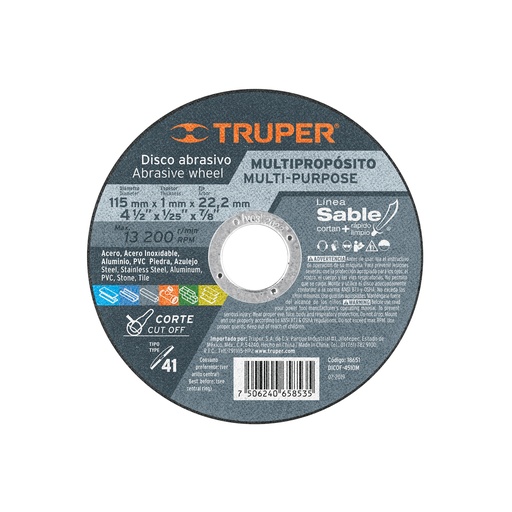 [T18651] Disco Tipo 41 de 4-1/2' x 1 mm corte multimaterial, Sable - Pag 186
