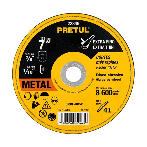 [T22349] Disco Tipo 41 de 7' x 1.5 mm corte fino de metal, Pretul - Pag 186
