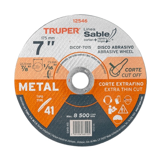 [T12546] Disco Tipo 41 de 7' x 1.5 mm corte fino de metal, Sable - Pag 186
