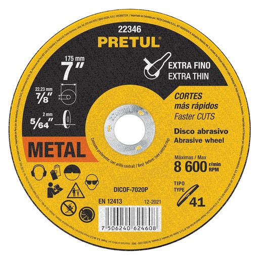 [T22346] Disco Tipo 41 de 7' x 2 mm corte fino de metal, Pretul - Pag 186