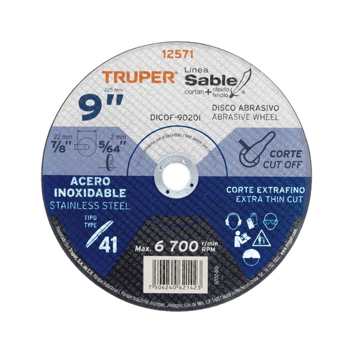 [T12571] Disco Tipo 41 de 9' x 2 mm corte fino acero inox, Sable - Pag 186