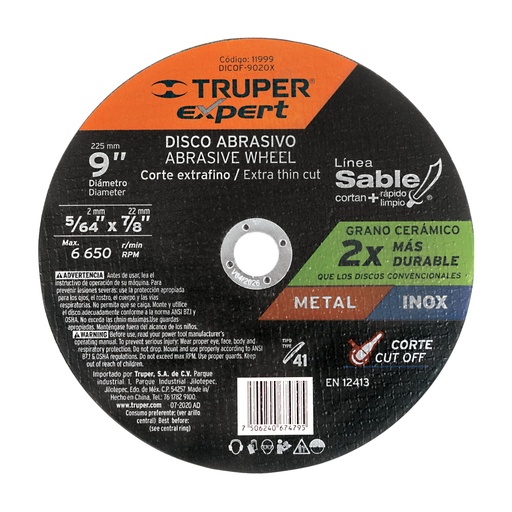 [T11999] Disco Tipo 41 de 9' x 2 mm corte fino de metal, Expert - Pag 186
