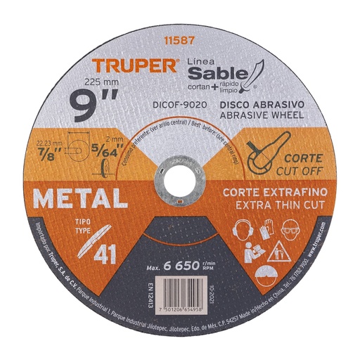 [T11587] Disco Tipo 41 de 9' x 2 mm corte fino de metal, Sable - Pag 186