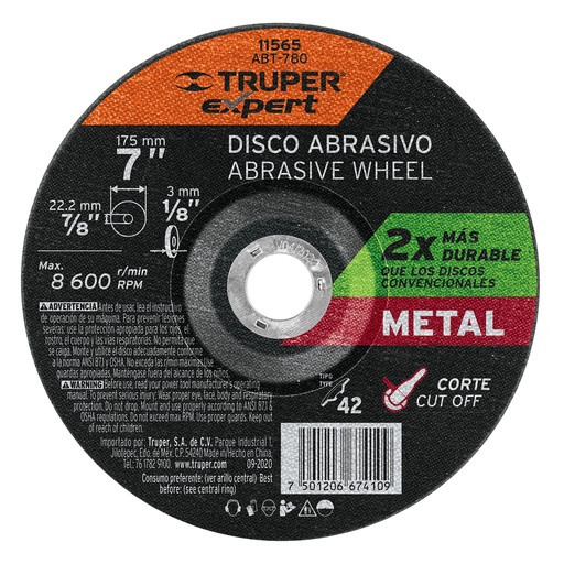 [T11565] Disco Tipo 42 de 7' x 3.2 mm corte metal, Truper Expert - Pag 187
