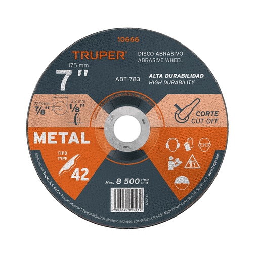[T10666] Disco Tipo 42 de 7' x 3.2 mm para corte de metal, Truper - Pag 187