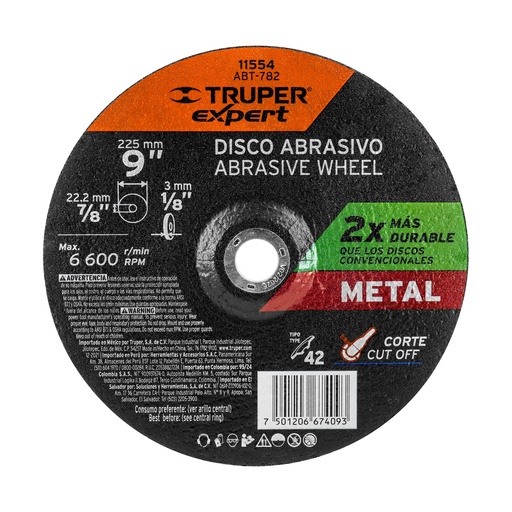 [T11554] Disco Tipo 42 de 9' x 3.2 mm corte metal, Truper Expert - Pag 187