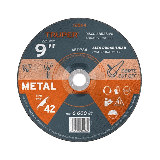 [T12564] Disco Tipo 42 de 9' x 3.2 mm para corte de metal, Truper - Pag 187