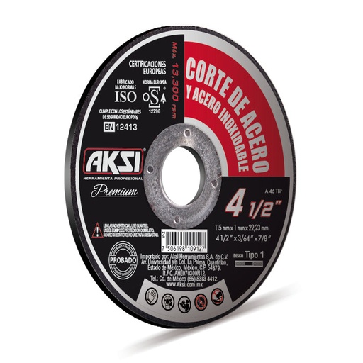 [A114606] Disco corte de metal Linea Premium 4 1/2" x 1.6mm, tipo 1- Alto Rendimiento