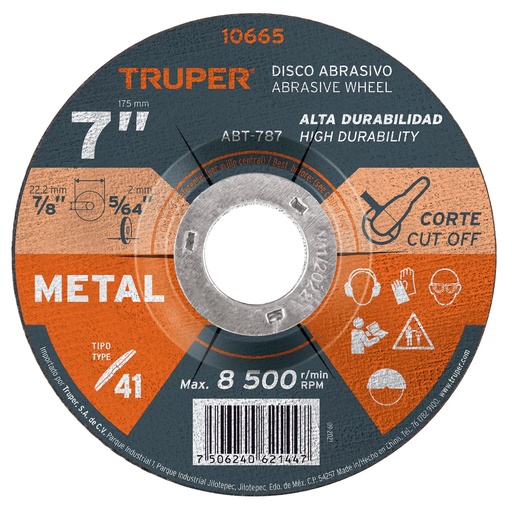 [T10665] Disco de 7' para corte de metal, tipo 41, Truper - Pag 187