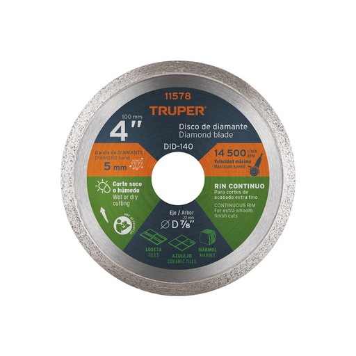 [T11578] Disco de diamante de 4' x 1.6 mm rin continuo, Truper - Pag 184