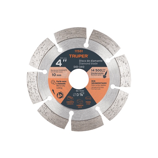 [T11581] Disco de diamante de 4' x 2.1 mm rin segmentado, Truper - Pag 184