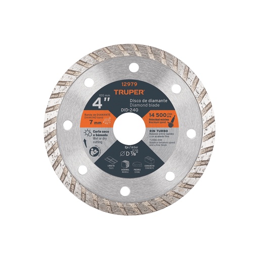 [T12979] Disco de diamante de 4' x 2.2 mm rin turbo, Truper - Pag 184