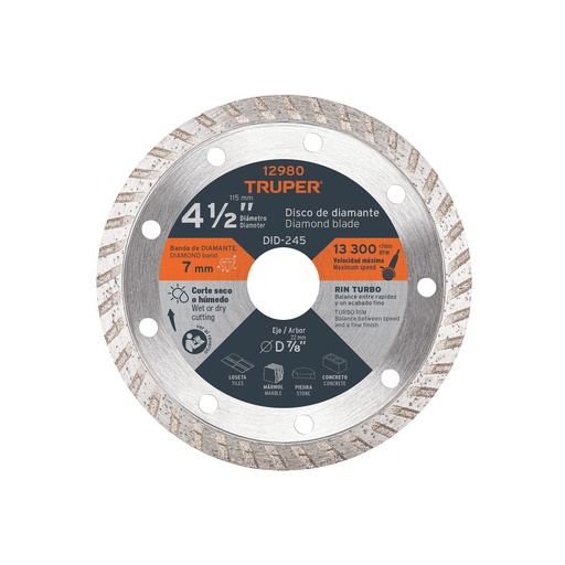 [T12980] Disco de diamante de 4-1/2' x 2.2 mm rin turbo, Truper - Pag 184
