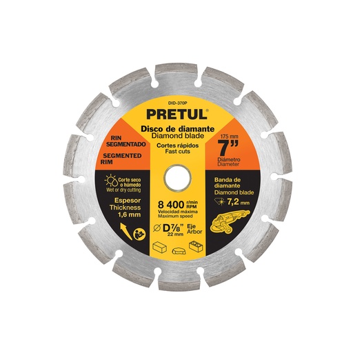 [T27033] Disco de diamante de 7' x 1.6 mm rin segmentado, Pretul - Pag 184
