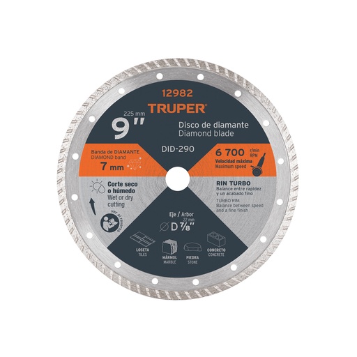 [T12982] Disco de diamante de 9' x 3 mm rin turbo, Truper - Pag 184