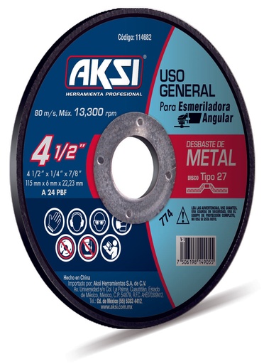 [A114684] Disco desbaste de metal 7"" x 6mm, tipo 27 - Uso General