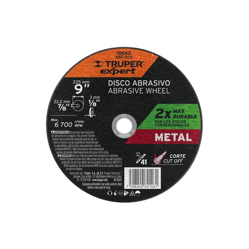 [T10662] Disco para corte de metal, tipo 41, diámetro 9' Expert - Pag 187