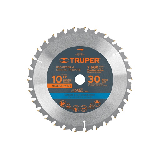 [T18304] Disco sierra 10' para madera, 30 dientes centro 5/8', Truper - Pag 183