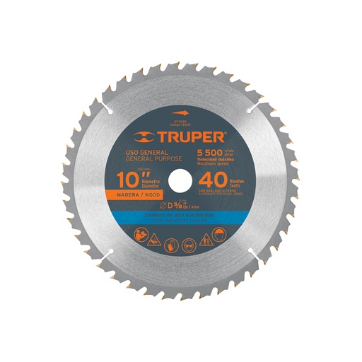 [T18305] Disco sierra 10' para madera, 40 dientes centro 5/8', Truper - Pag 183