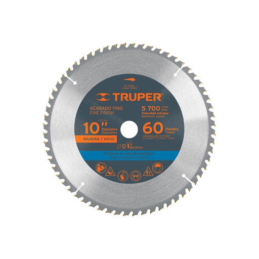 [T18308] Disco sierra 10' para madera, 60 dientes centro 1', Truper - Pag 183