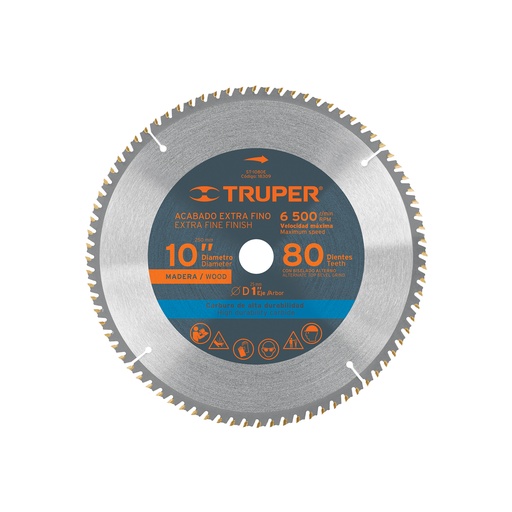 [T18309] Disco sierra 10' para madera, 80 dientes centro 1', Truper - Pag 183