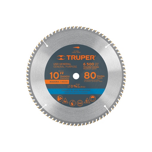 [T12683] Disco sierra 10' para madera, 80 dientes centro 5/8', Truper - Pag 183