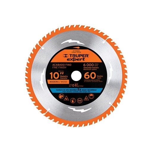 [T100106] Disco sierra 10' para madera, 60 dientes centro 1', Expert - Pag 182
